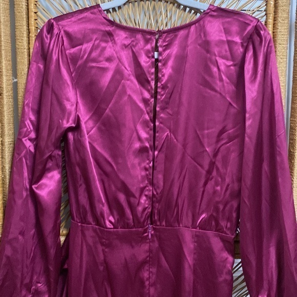 L‎ Love Women's Small Satin Faux Wrap Long Sleeve Dress - Pink / Purple - Picture 8 of 10